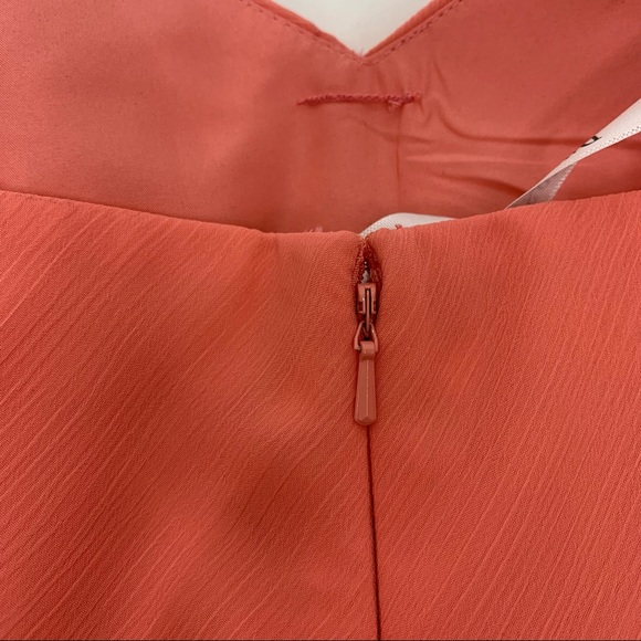 David’s Bridal Crinkle Chiffon Coral Dress Sweetheart Neck Bridesmaid Nwt Size 4 - Picture 9 of 16